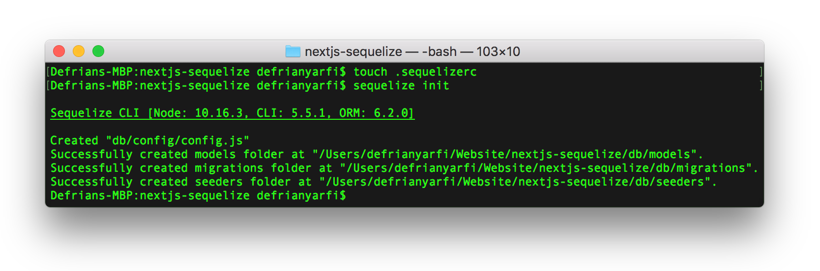 Initialing Sequelize in our Next.js project root
