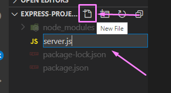 VS Code snippet about creating our main application entry file, server.js