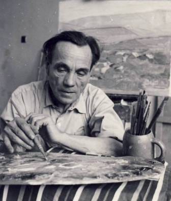 Alexandru Ciucurecu BW photograph of the 20th century post-impressionist painter.