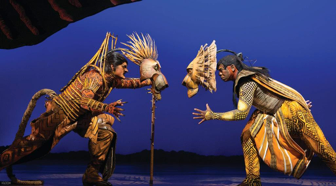 Scar and Simba in a final battle (Lion King on Broadway)