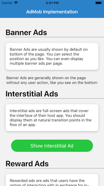 Basic UI for AdMob implementation in React Native — iOS
