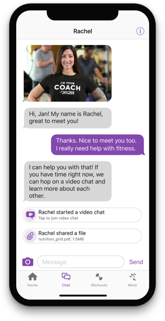 chat with fitness expert on mobile app