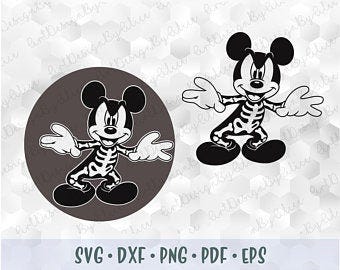 Svg png Mickey Mouse Skeleton Halloween Ears Head Bones Layered Cut File Silhouette Cricut download Iron on Transfer Disney Print and Cut