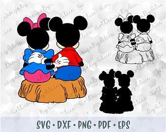 Svg png Mickey Minnie Mouse Hug Back Head Ears Layered Cut files for Cricut Silhouette Outline Iron on Transfer Print Sublimation Design