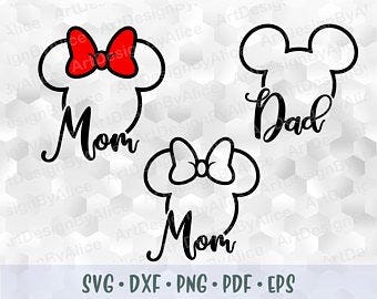 Svg png Mickey Minnie Mouse Head Ear Bow Mom Dad Family Disney Cuttable files Cricut Silhouette Iron on Transfer Print Sublimation Disney