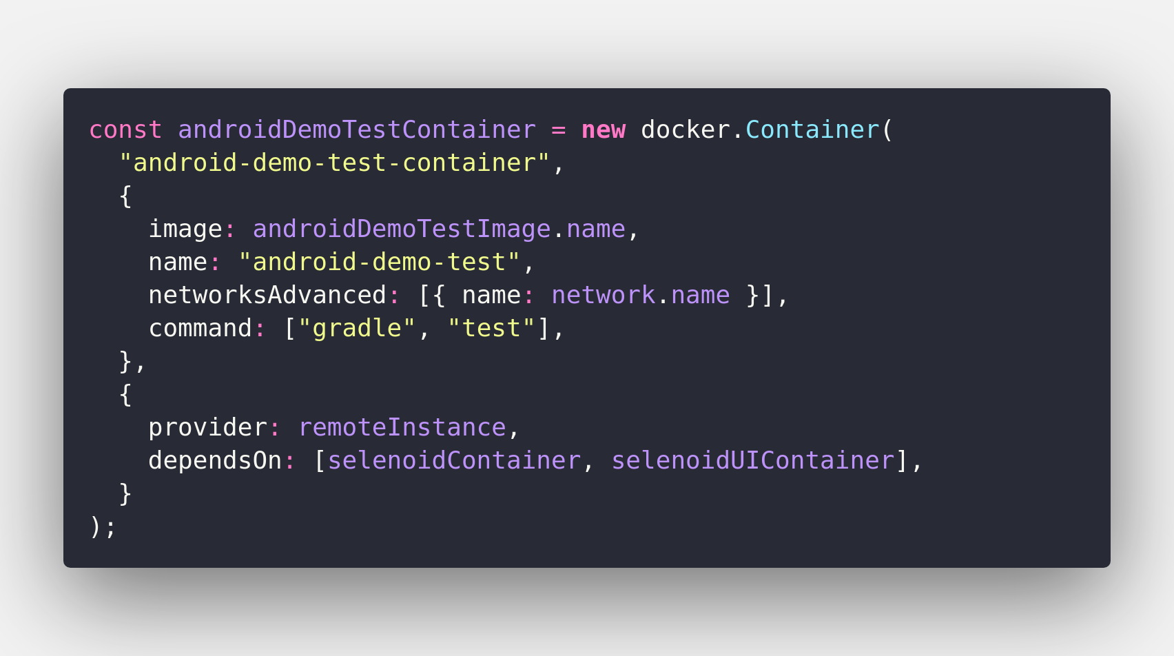 Android demo test container