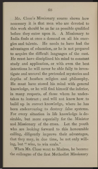 Page 68 of Rev. James Heaton, ‘Memoir of … Titus Close, Wesleyan-Methodist minister, and for some time Missionary in India’