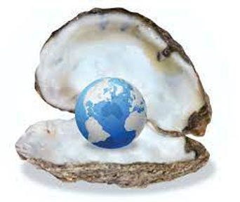 Picture of a large oyster with the earth inside of it