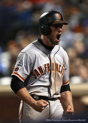 Conor Gillaspie reacts after hitting a three run home run in the ninth inning.