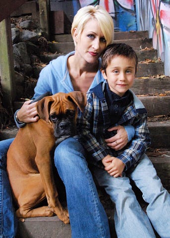 Author and her son and his dog, Beau