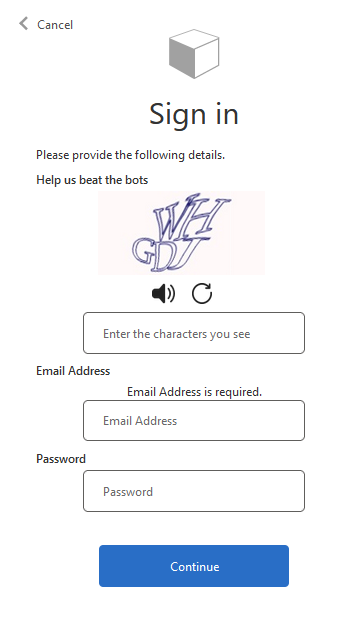 Image of a sign in screen with a captcha