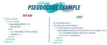 Table differentiating good and not bad pseudocode