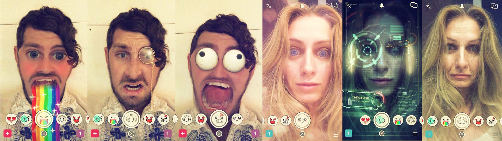 你最近在 Snapchat 上能看到一大堆瞪著眼睛的人口吐彩虹。這要感謝 Looksery 公司，他們的人臉識別技術的特效應用被廣泛應用於 SnapChat 的相機特效裡。Note: Looksery 在 2015 年 9 月被Snapchat收購。