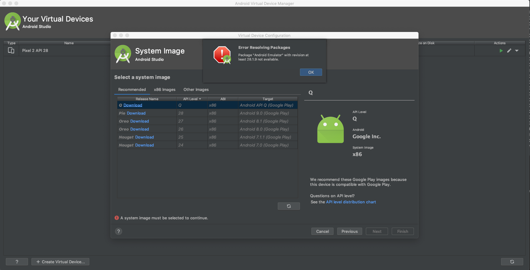 Android Studio — Unable to download Q release