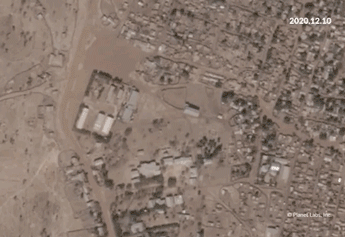 A time-lapse shows the WFP building being destroyed at Shimelba camp. Source: Planet Labs Inc.