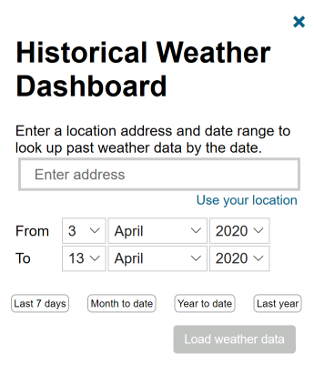 Weather History Dashboard query panel