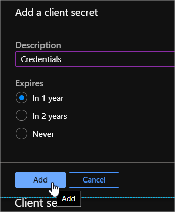 Adding application credentials