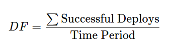 The formula for deployment frequency is the summation of successful deployments divided by the time period.