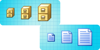 Full color icons. Two sets of three sizes (16x16, 24x24, 32x32): filing cabinet and page.