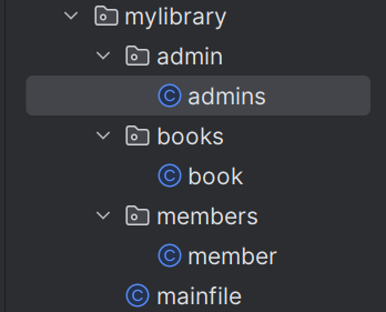 An mylibrary packages inside Three Folders Namely admin,books,members and main file