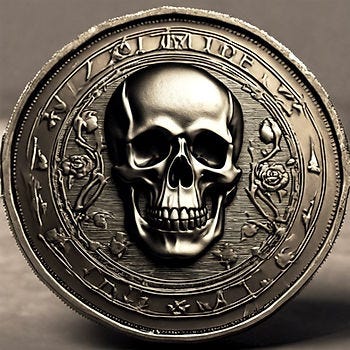 Memento Mori or coin symbolic of death, carried as a reminder to live in the present, taken from Stoic philosophy