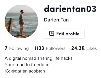 darientan03’s TikTok Account status as of 21 March 2023