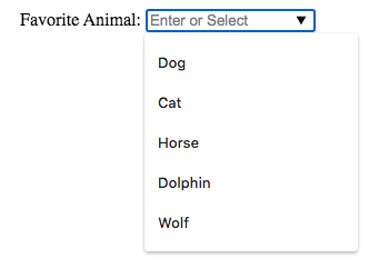 Now when asked favorite animal, the user is given a list with items like dog, cat, horse, dolphin, and wolf.