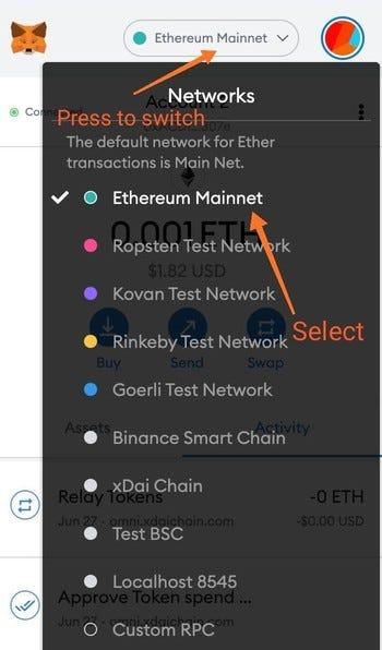Switch your current chain in your Metamask extension to ETH Mainnet