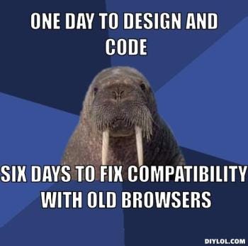 Browser support meme — One day to design code, six days to fix compatibility with old browsers