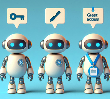 Images showing three robots; one each for federation, sign-up and guest