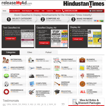 Ad categories in HT newspaper for online ad booking through releaseMyAd