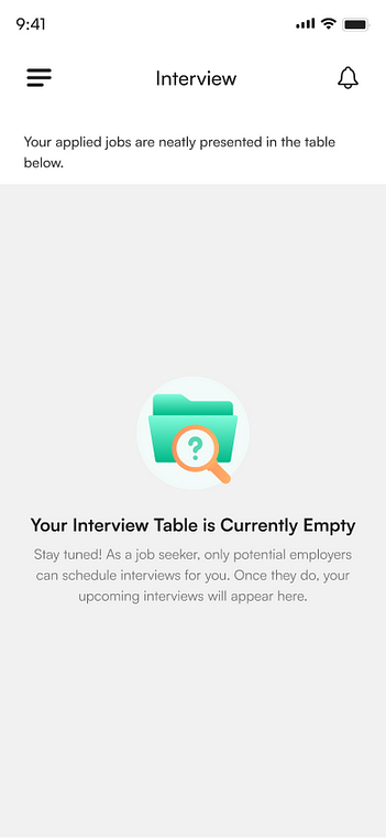 Interview tab for jobseeker that is empty.