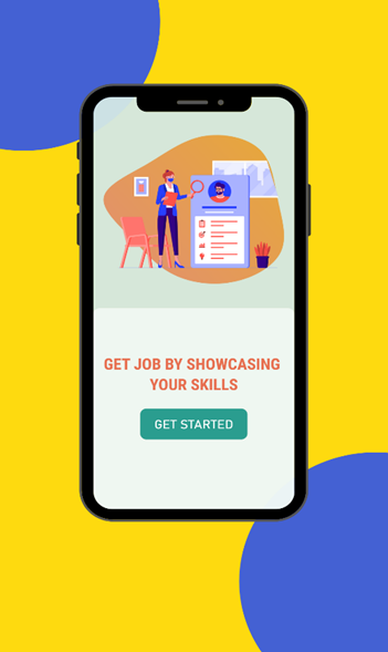 Onboarding Page before Sign Up — High fidelity wireframe with the header illustration and action button to get started with the app