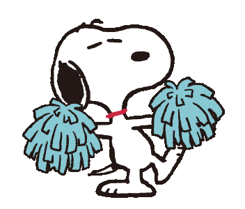 Snoopy dances and cheers, holding two cheerleading pom-poms. Our accessiblity-solution happy dance!