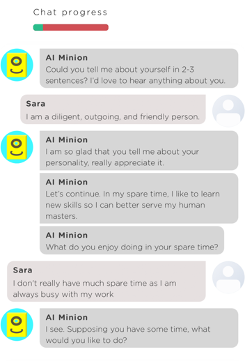 A sample chat between a user and an interview chatbot