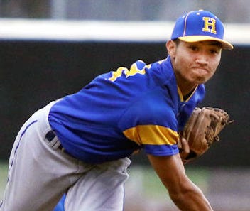 A photo of Ocean Gabonia while pitching for his high school team.