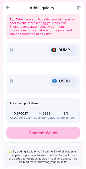 Navigate to BUMP-USDC pool on Uniswap v2