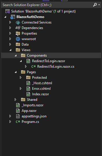 Project structure after adding the Components folder