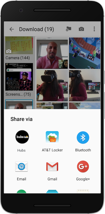 Accessing Hubs would look like this from your phone. You would just click on Hubs natively from your device to share content