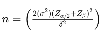 Image 3: Formula to calculate sample size when comparing two means.