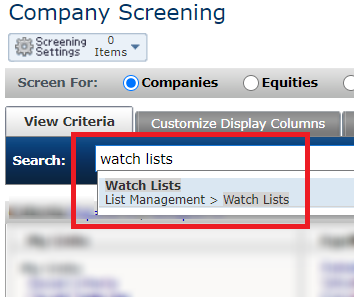Search for the watch lists screening criterion.