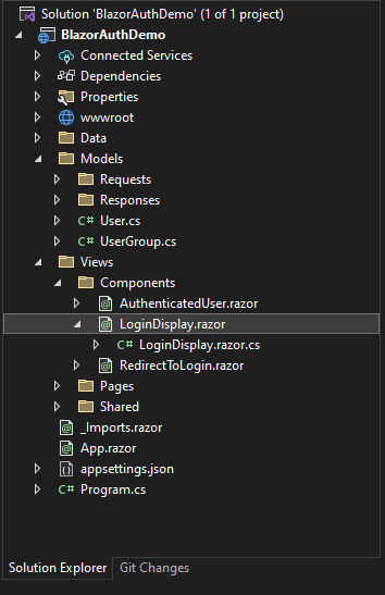 Folder structure after adding LoginDisplay component