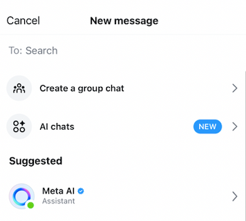 screenshot image of instagram dm to send a message directly to Meta AI to chat