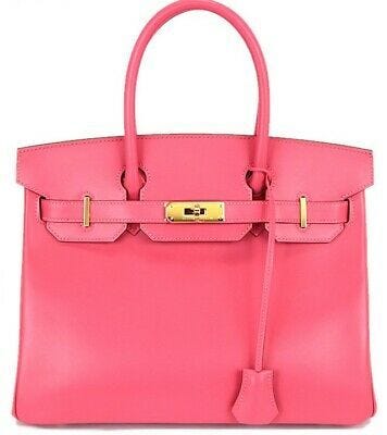 A bubblegum pink Birkin bag made from Tadelakt.