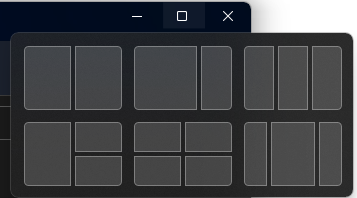 Window splitting options when hovering the maximize button