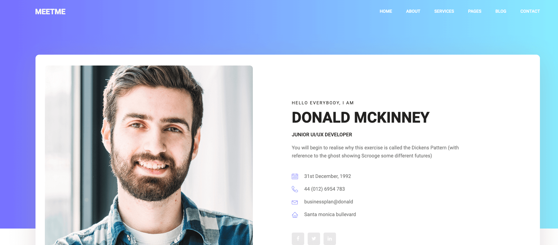 MeetMe — Free HTML5 Bootstrap personal portfolio website template