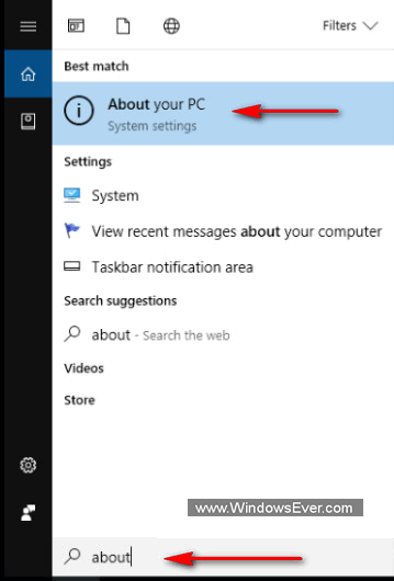 windows 10 about search