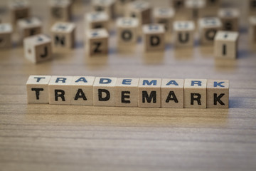 The words “trademark” spelled out in blocks.