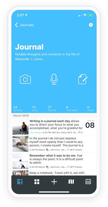 Screenshot of the DayOne mobile app.