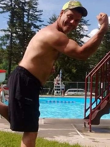 Anthony my (late) husband, My Hero. Showing off at the community pool in the Summer of 2015.